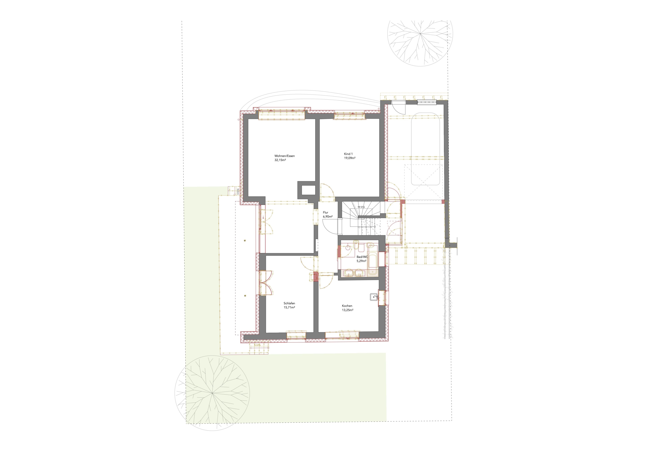 Doppelhaushälfte, Holzbauweise, Sanierung, Anbau